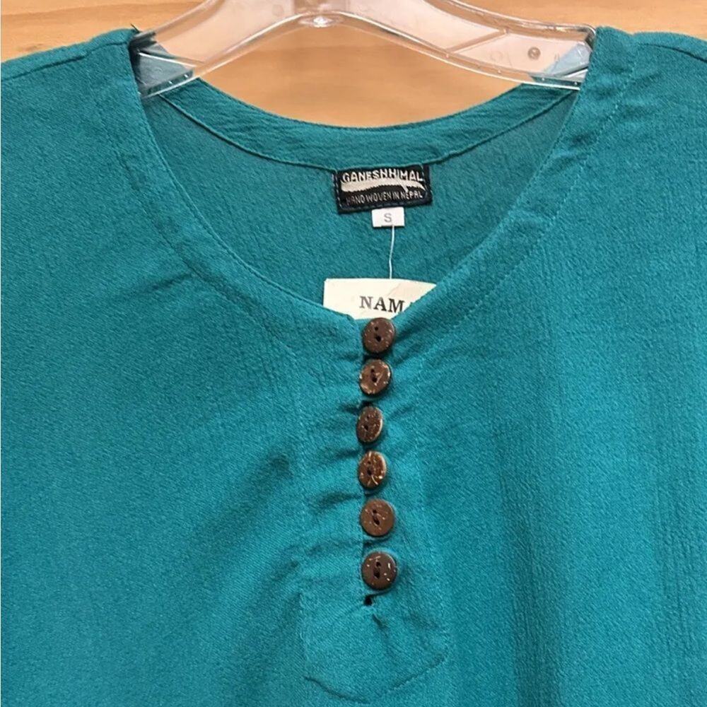 GANESH HIMAL Namaste Dress Womens Small Kazuri Nepal 3/4 Sleeves Cotton Midi NWT - Picture 7 of 11